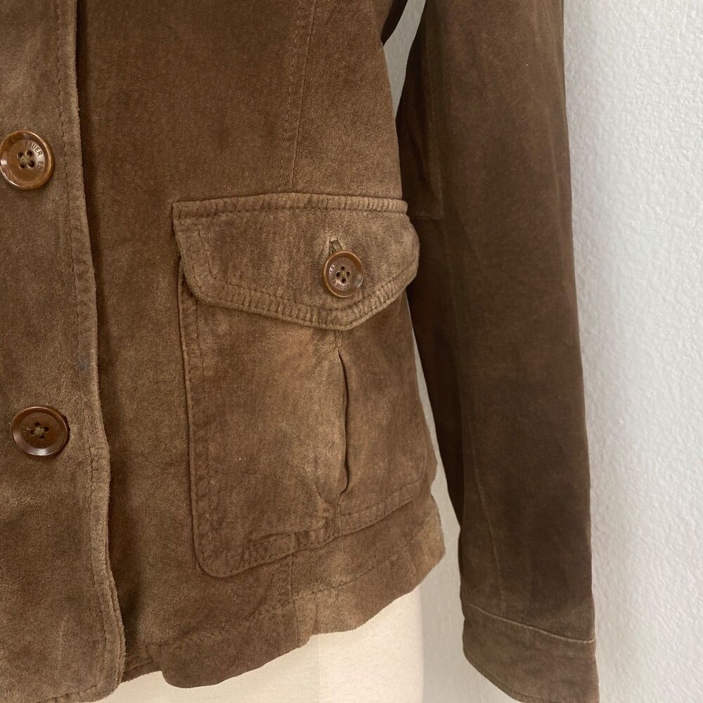Vintage Eddie Bauer Seattle Suede Brown Jacket SM Washable Button Front Pocket - Picture 8 of 16